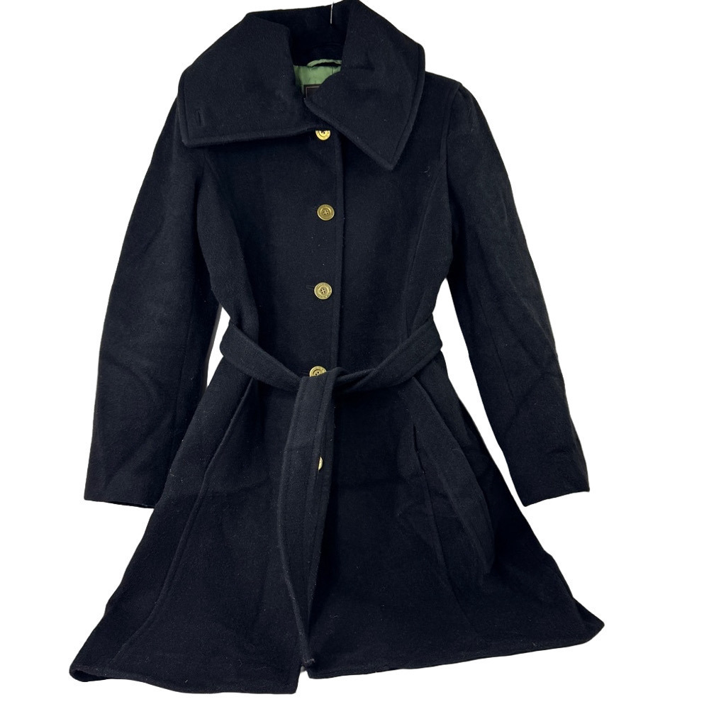 Coach women’s Wool Mohair Blend Long Black Belted Pea Coat